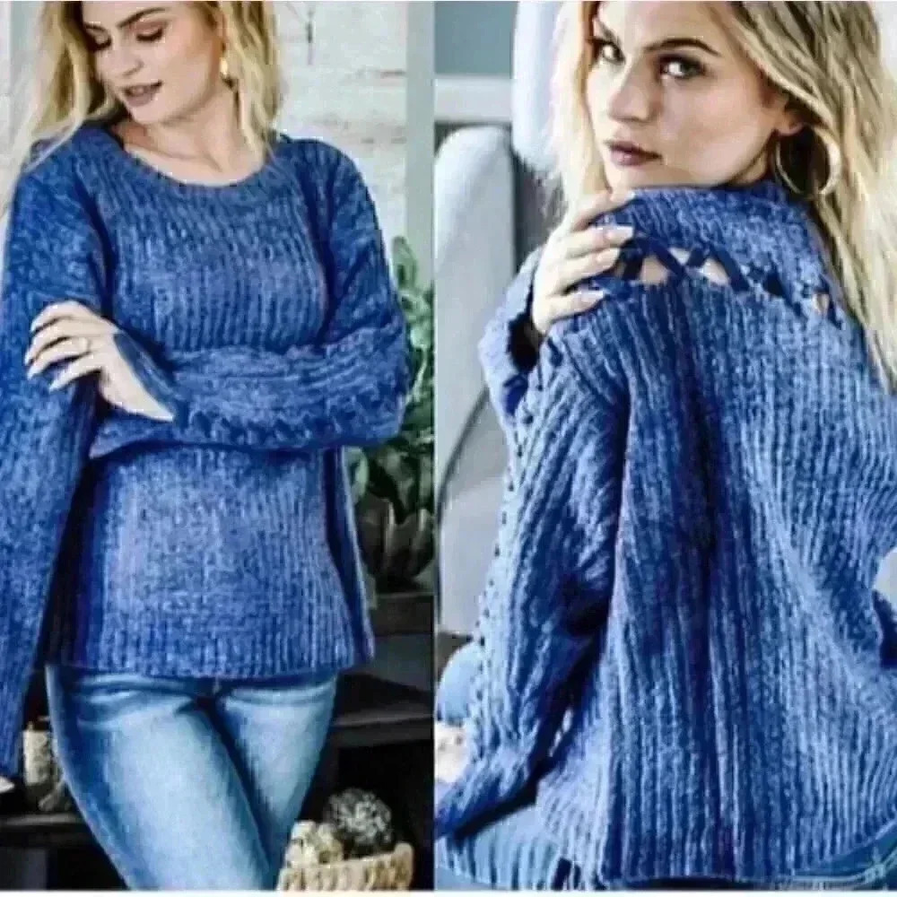Comfy and Cozy Blue Chenille Ultra Soft Sweater top fall winter comfy